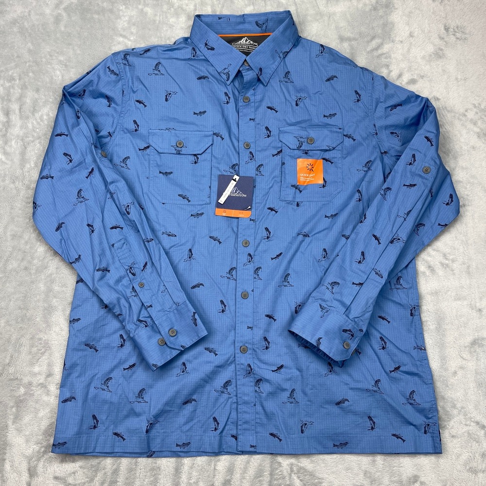 New Croft & Barrow Quick-Dry Shirt Mens XL Blue Fish Print Stretch Button Up